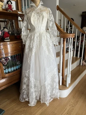 Vestido formal de noiva vintage anos 50 vestido de noiva véu e boneca de casamento renda - Imagem 1 de 4