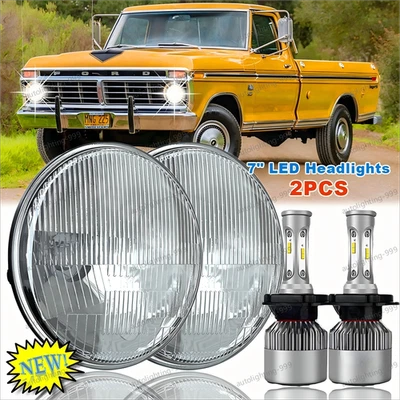 7-дюймовые круглые светодиодные фары дальнего/ближнего света хромированные подходят для Ford F100 F150 F250 Truck - Изображение 1 из 4