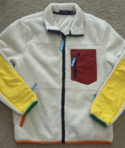 Polo Ralph Lauren Mens Hybrid Fleece Cream Jacket Full Zip Colorblock Small - Picture 1 of 7