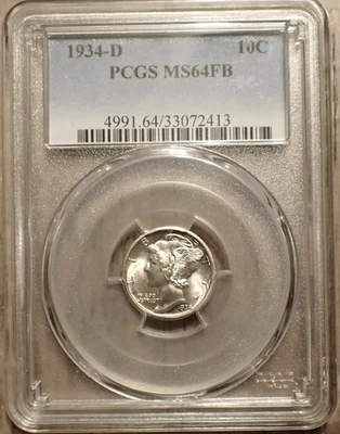 1934-D Mercury Silver Dime, Denver Mint, Blast White, Looks Gem, PCGS MS64FB - Image 1 of 3