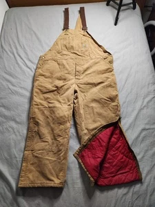 VTG Carhartt Quilted Lined Canvas Bib Overalls Mens Size 46x28 Brown R02 BRN USA - Picture 1 of 11