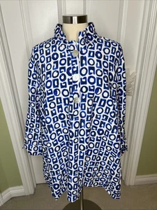 Ali Miles Tunic Top Women 2x Tie Sleeve Button Front Art to Wear Wired Collar - Picture 1 of 12