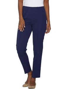 ISAAC MIZRAHI LIVE! Size Petite 4P Stretch Ankle Pants w/ Seam Detail NAVY - Picture 1 of 3
