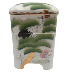 Vintage japanische Jubako Box stapelbar Bento Kran 3 Ebenen Design Brotdose 8" - Bild 1 von 11