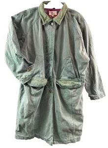 VTG Brandon Thomas Duster Chore Barn Fleece Lined Trench Coat Unisex LARGE Green - Picture 1 of 10