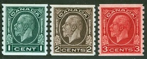 Canada Sc 205 206 207 Grn Brn Crmn 1-2-3¢ p.8 1/2 Coil 1933 LH Original Gum Set - Picture 1 of 1
