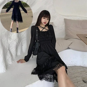 Unregelmäßiges Kleid Rüschen Gothic Damen Partykleid Spitze Lolita Prinzessin Kleid - Bild 1 von 12