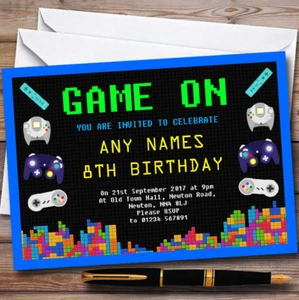 Video Gaming Blue Personalised Childrens Birthday Party Invitations - Picture 1 of 1