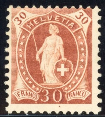 Suiza 1907 30c Helvetia Scott# 121a Como Nuevo F/VF Sin Goma Bisagras Escasa Emisión Foto 1 de 2