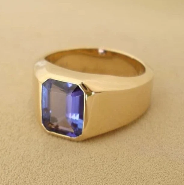 Anillo solitario de piedras preciosas de tanzanita para hombre para él anillos hechos a mano de oro macizo de 14 k Foto 1 de 3