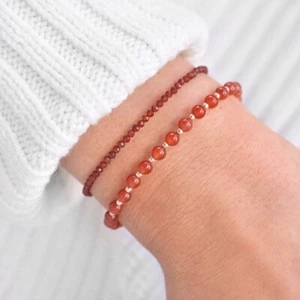 AAA++ Bracciale Pietra Preziosa Rotonda Corniola Arancione 5-6 mm Perline Pietra Nascita Luglio 6-8" - Foto 1 di 8