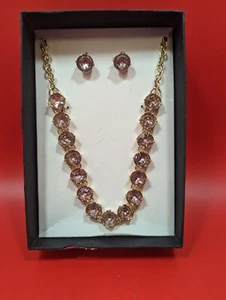 K&M Accessories Necklace and Earrings Box Set PInk Rhinestones - Picture 1 of 5