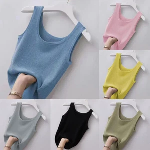 Sommer-Tanktops Für Damen Ärmellos V-Ausschnitt Einfarbig Lässige Tanktops → - Picture 1 of 28