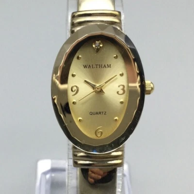 Waltham Watch Women 23mm Gold Tone Oval Dial Open Cuff WA285L8 New Battery - Imagem 1 de 4