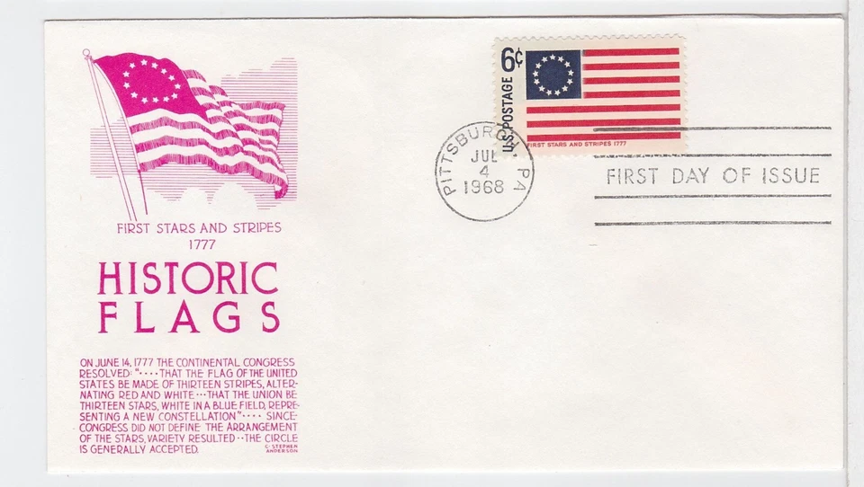 TurtlesTradingPost- First Stars & Stripes 1968 #1350 FDC Anderson Cachet - Image 1 of 1