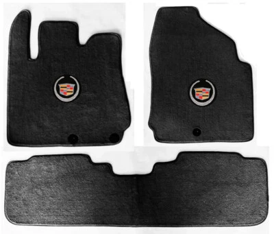 ¡NUEVO! Alfombrillas negras Cadillac SRX 2004-2009 3 piezas logotipo oficial de escudo tracción trasera Foto 1 de 4
