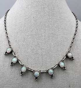 Beautiful Vintage Sterling Silver & Opal Native American Necklace - Picture 1 of 11