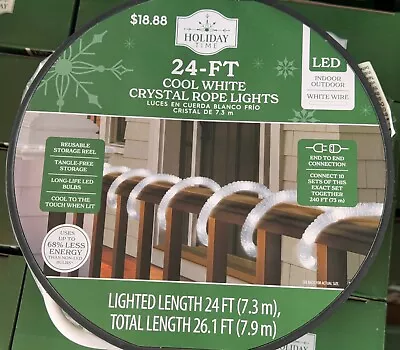 NEW! Holiday Time 24ft Cool White Crystal Rope LED Lights Christmas White Wire - Image 1 of 4