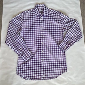 DELSIENA (Fatta a Mano) SHIRT Purple/White checked 15.5 Inch Collar 100% Cotton - Picture 1 of 11