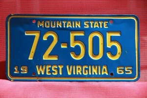 1965 WEST VIRGINIA LICENSE PLATE ** MOUNTAIN STATE * RECESSED ALPHANUMERICS - Picture 1 of 1