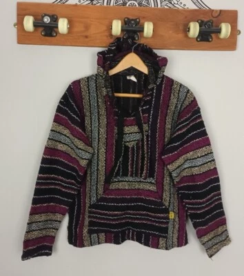 ВИНТАЖНЫЙ РЕТРО 80-Х 90-Х BAJA ЯРКИЙ СМЕЛЫЙ СУМАСШЕДШИЙ БОГЕМНЫЙ БОГЕМНОЕ ХИППИ ФЕСТИВАЛЬ ТОЛСТОВКА С КАПЮШОНОМ - Изображение 1 из 4