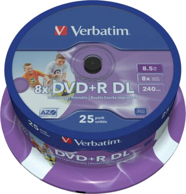 100 Verbatim DVD+R 8,5Gb DL 8x Double Layer Rohlinge Bedruckbar Spindel printabl - Bild 1 von 3