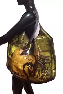 ❤️John Galliano Newspaper gazette faces print big bag in plastic canvas leather - Picture 1 of 12