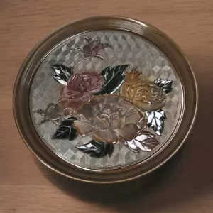 vintage japanese lacquer tray raised floral design antique decor 13" - Picture 1 of 8
