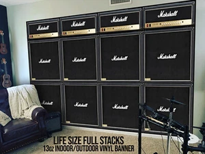 LIFE SIZE! Marshall Full Stacks Guitar Wall Vinyl Backdrop/Banner/Wall Art/Bands - Picture 1 of 3