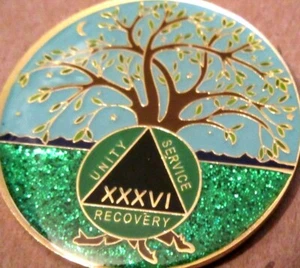 Albero - Gettone Medaglione AA Blu Verde SPARKLE Alcolisti Anonimi 36 anni - Foto 1 di 9