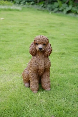 HI-LINE GIFT LTD. Dog Poodle Sitting White/Brown Garden Statue Decoration Animal Resin Home Decor