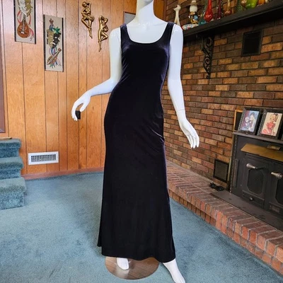 Vtg 90s Twist Back Niki Black Velvet Goth Mermaid Formal Evening Dress Gown XS/S - Image 1 of 4
