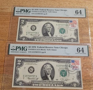 1976 $2 Consecutive Notes. Stamped Brookfield, WI Choice Unc 64 - Picture 1 of 2