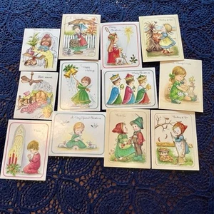 Vintage 12 Anneliese + Grußkarten kleine Kinder Helfer Zitat, unbenutzt 70er - Bild 1 von 13