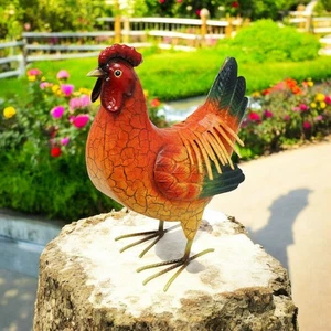 Große rote Henne Gartendeko aus Metall - rustikale Vogelstatue Bauernhof 32 cm - Bild 1 von 8
