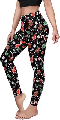 Christmas Print Leggings for Women | Holiday Candy Cane High Waist Yoga Pants - Image 1 of 4