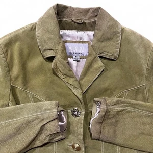 Chaqueta De Colección Wilson Gamuza Cuero Para Mujer M Verde Genuina Máxima Abotonada Y2K - Imagen 1 de 6