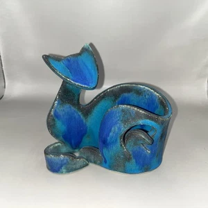 Statuina arte astratta argilla arricciata ceramica olio gatto Raku vintage MCM - Foto 1 di 9