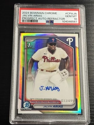 2024 Bowman Chrome Prospect Autographs Jalvin Arias #CPA-JA Refractor /499 PSA 9 - Image 1 of 2