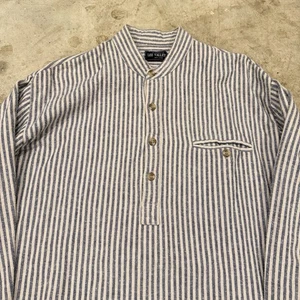Lee Valley Ireland Mens Striped My Granfather Shirt Band Collar Long Sleeve L - Picture 1 of 8