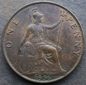 GREAT BRITAIN 1896 VICTORIAN PENNY UNCIRCULATED 129 YEARS OLD!  FREE SHIPPING - Picture 1 of 2