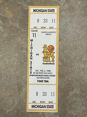 1988 FULL UNUSED Ticket Iowa Hawkeyes Basketball vs Michigan State Spartans - Image 1 of 2