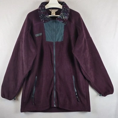 Vintage Columbia Jacket Mens Large TALL Burgundy 1/4 Zip Fleece Nylon Pockets - Image 1 of 4
