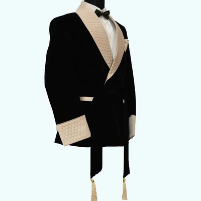 Chaqueta para fumar negra y dorada elegante blazer de lujo de diseñador para hombre Foto 1 de 4