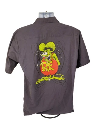Rat Fink Mens L Mechanic Garage Button Down Shirt Red Kap Black Vintage (E5) - image 1 of 4
