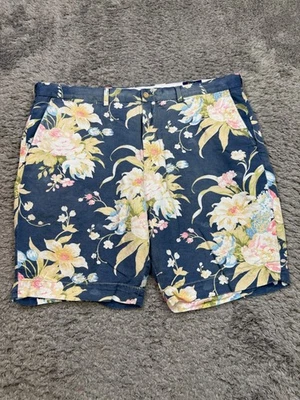 Pantalones Cortos Polo Ralph Lauren Hombres 42 Calce Clásico 9" Azul Floral Mezcla de Lino Hawaiano Foto 1 de 4