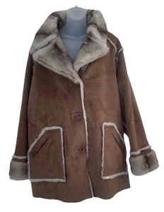 New DENNIS BASSO Brown Faux Suede Reversible Faux Fur Warm Coat~Pkts~2X~NWT - Picture 1 of 19