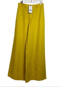 NWT ZARA Women’s Yellow Hi-Rise Wide-Leg Pants Size Large - Picture 1 of 13