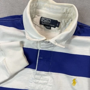 Polo Ralph Lauren Rugby Striped Shirt Mens Large Blue White Long Sleeve READ - Picture 1 of 9