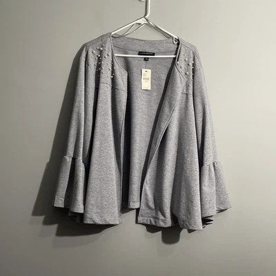 Cárdigan para mujer Lane Bryant gris detalle perla frente abierto talla grande nuevo con etiquetas 26/28 Foto 1 de 4